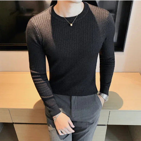 Lightweight Men's Sweater, Round Neck, Slim Fit Knit