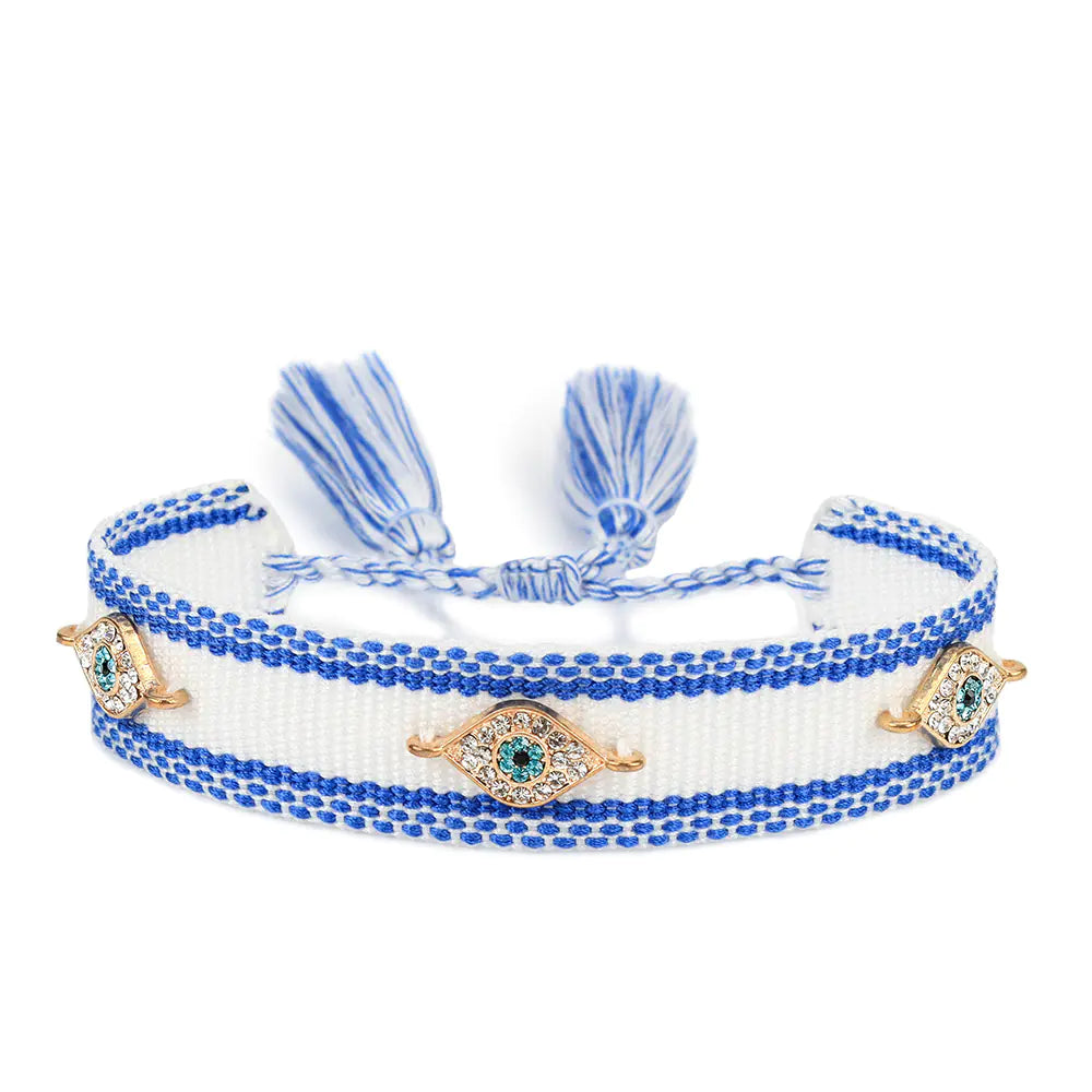 Trendy Woven Bracelet with Lucky Blue Eyes