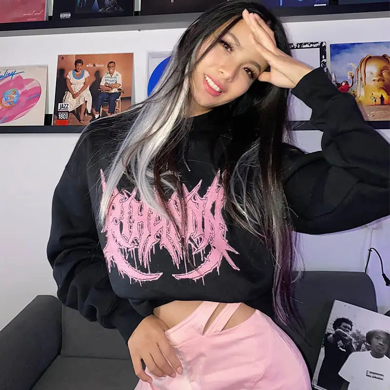 Cartoon Gothic Thorns Fleece Long Sleeve Hoodie T-Shirt