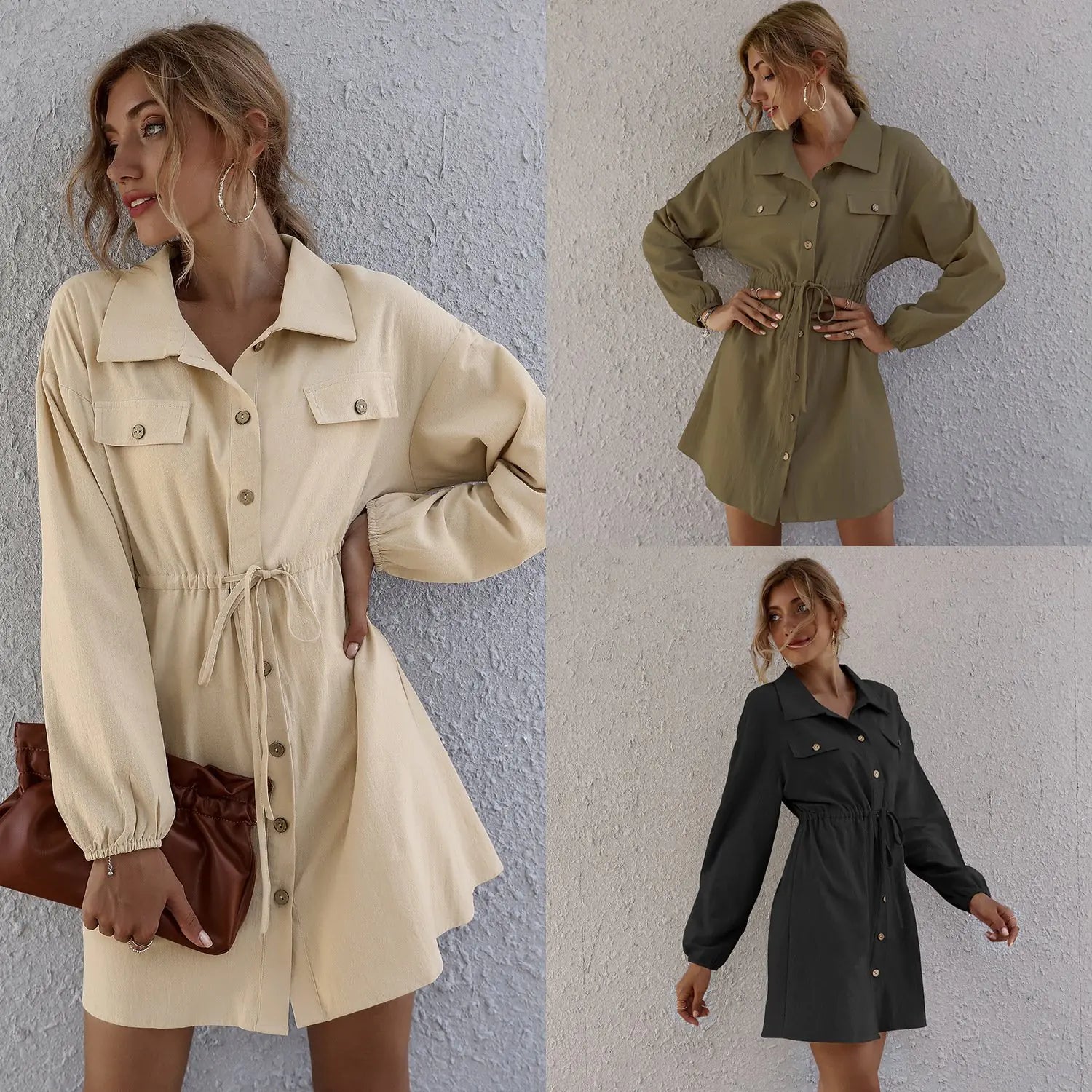 European American Fashion Women's Lapel Cardigan Dress