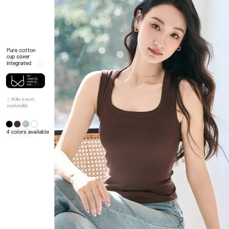 Knit Ice Silk Women's Summer Cami Top in Black/White