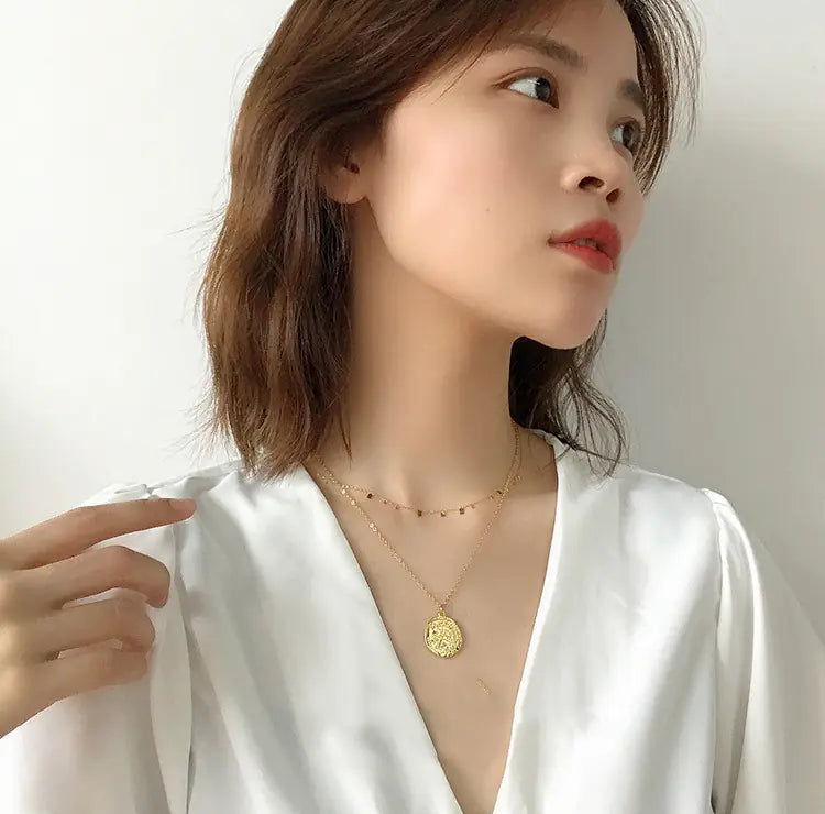 G/S Kristine French Style Layered Disc Choker Necklace