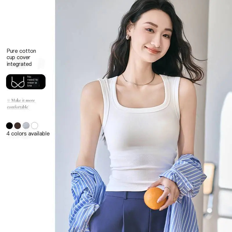 Knit Ice Silk Women's Summer Cami Top in Black/White