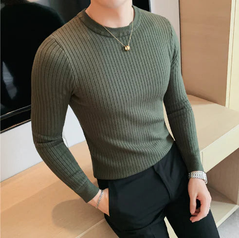 Lightweight Men's Sweater, Round Neck, Slim Fit Knit