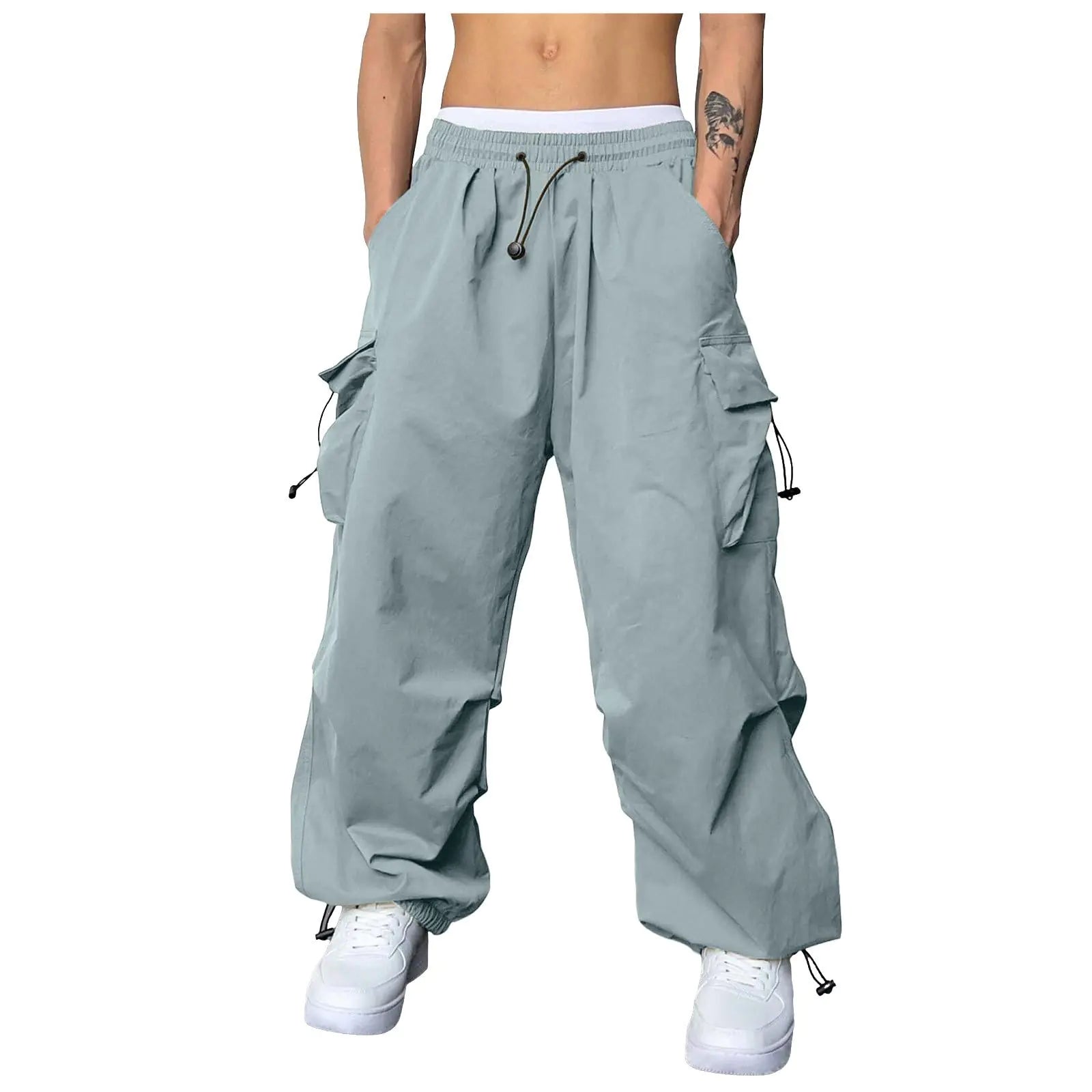 Mens Baggy Cargo Pants Casual Parachute Cargo Pants Loose Fit Hip Hop Harem Pants with Pockets