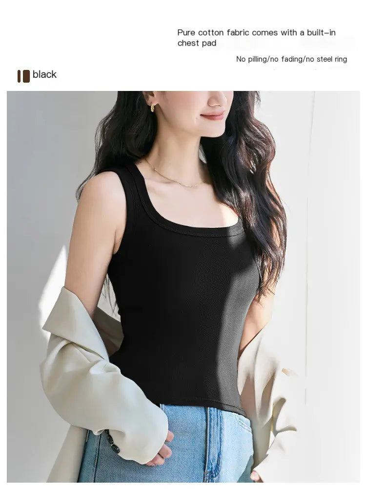 Knit Ice Silk Women's Summer Cami Top in Black/White