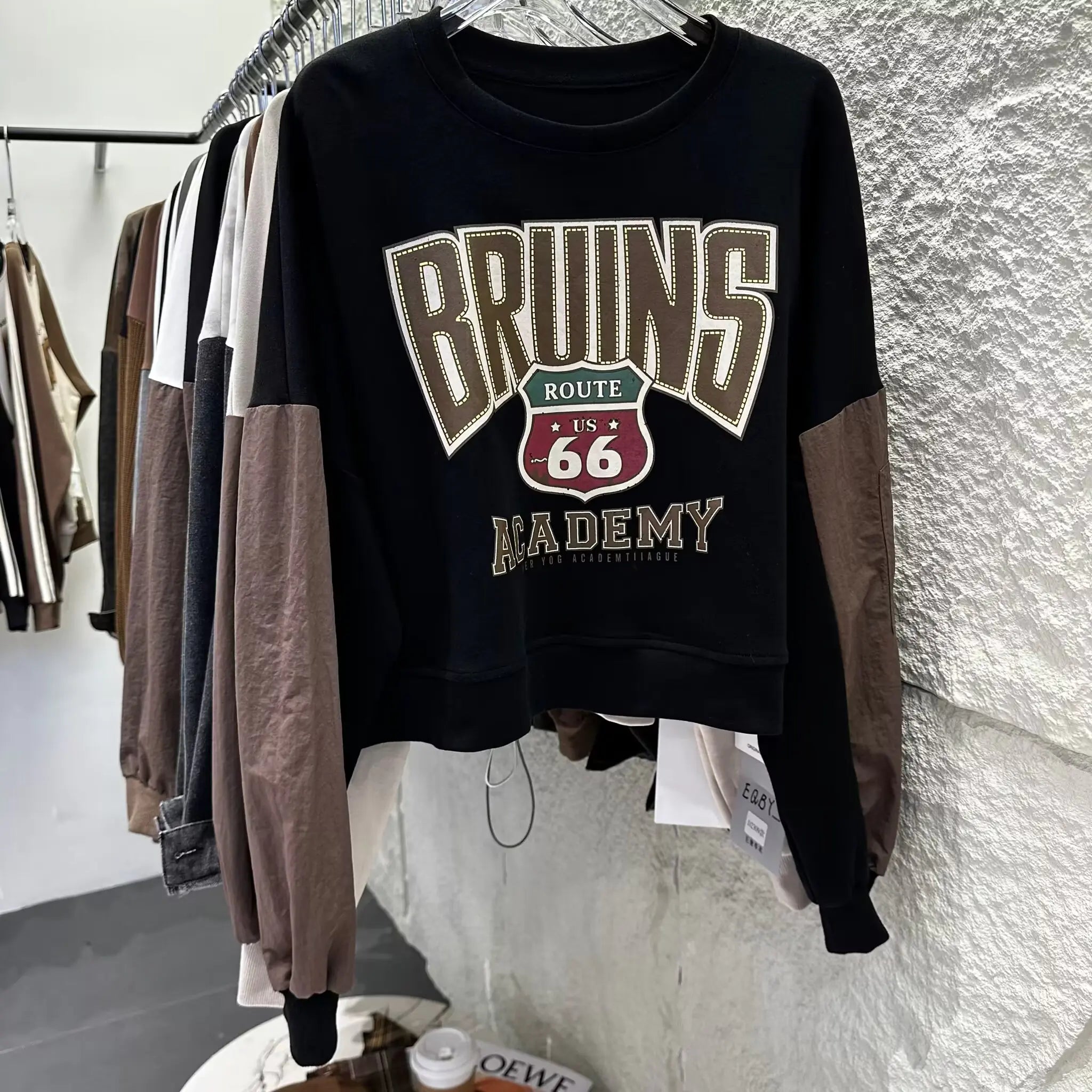 Suéter Holgado con Estampado de Letras y Patchwork de Manga Larga