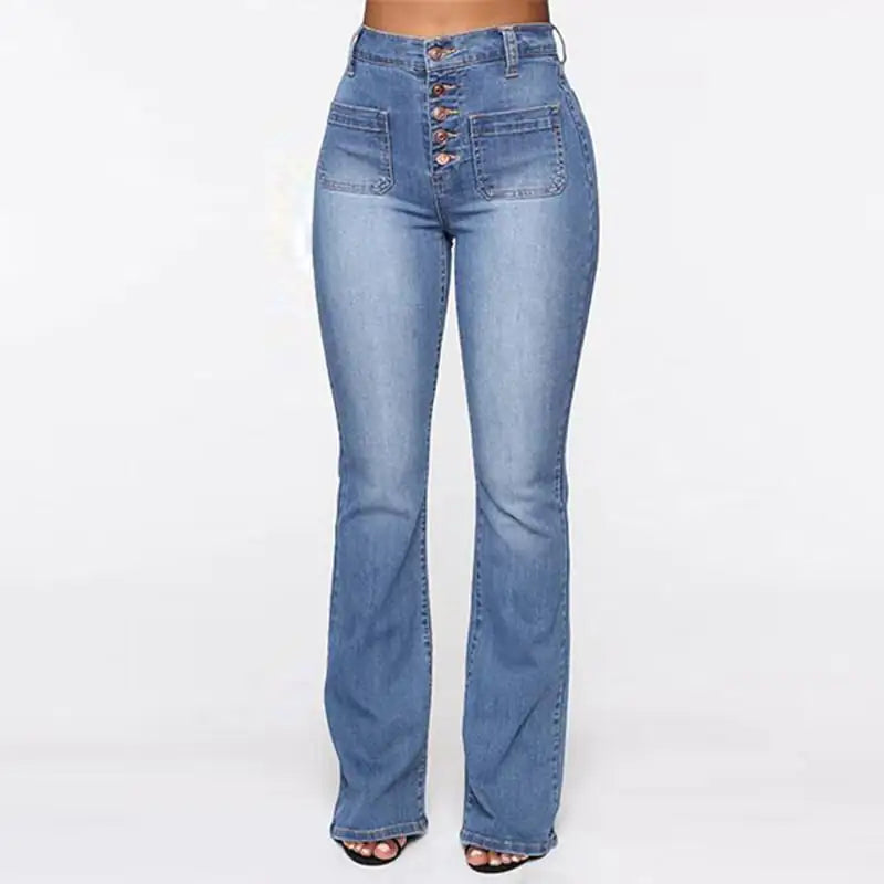 Plus Size High Waist Denim Jeans with Patch Pockets