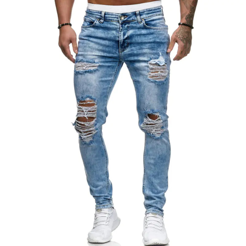 Men's Ripped Stretch Jeans - European & American Style
