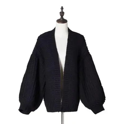 Chunky Knit Cardigan with Twisted Design, Japanese Style