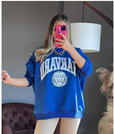 Suéter Holgado con Estampado de Letras y Patchwork de Manga Larga