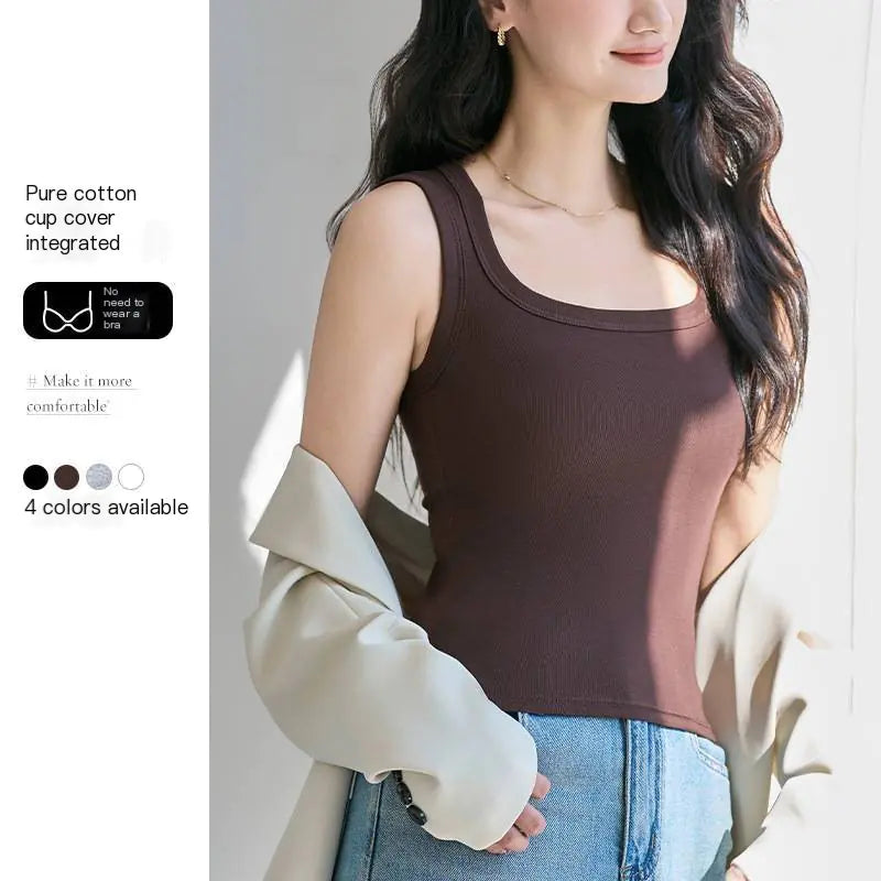 Knit Ice Silk Women's Summer Cami Top in Black/White