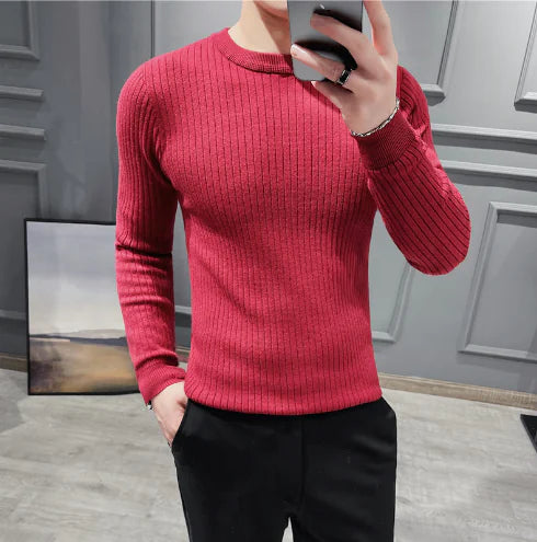 Lightweight Men's Sweater, Round Neck, Slim Fit Knit