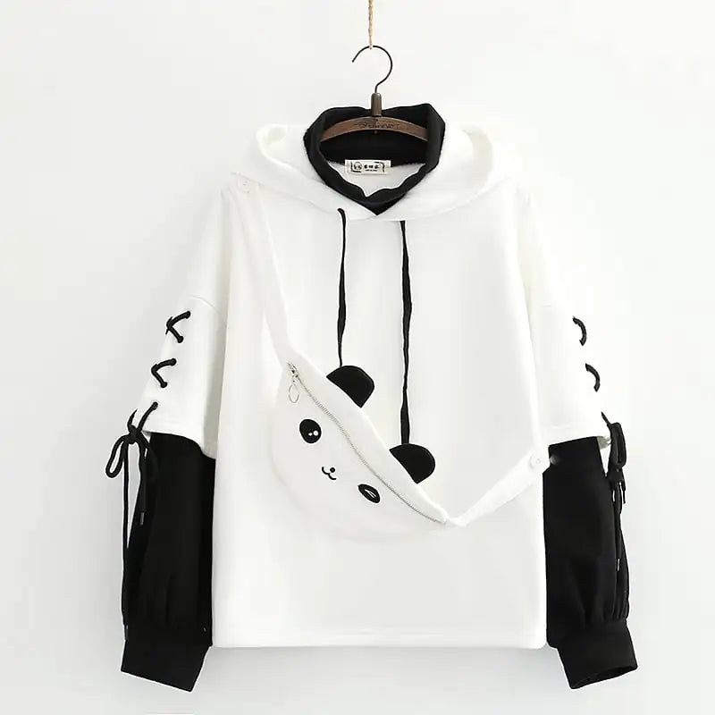 Women's Fleece Hooded Sweater with Panda Design