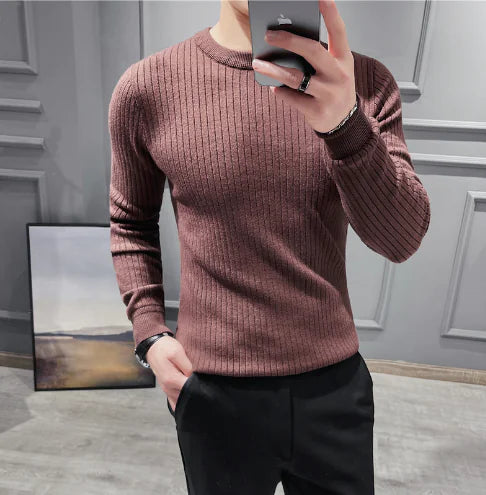 Lightweight Men's Sweater, Round Neck, Slim Fit Knit