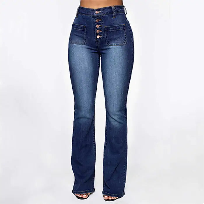 Plus Size High Waist Denim Jeans with Patch Pockets